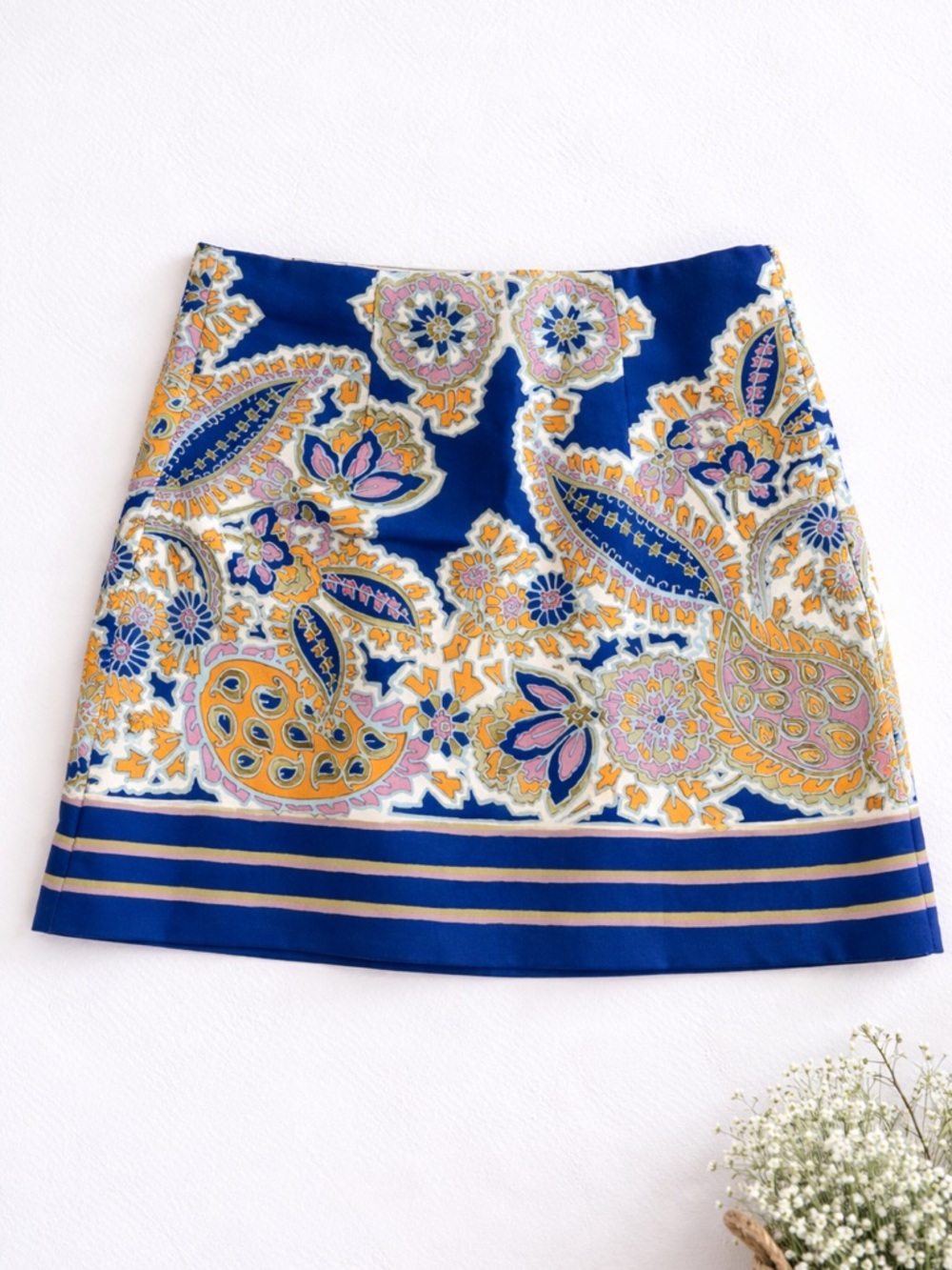 Zara Blue Paisley Mini Skirt with Orange & Lavender Accents